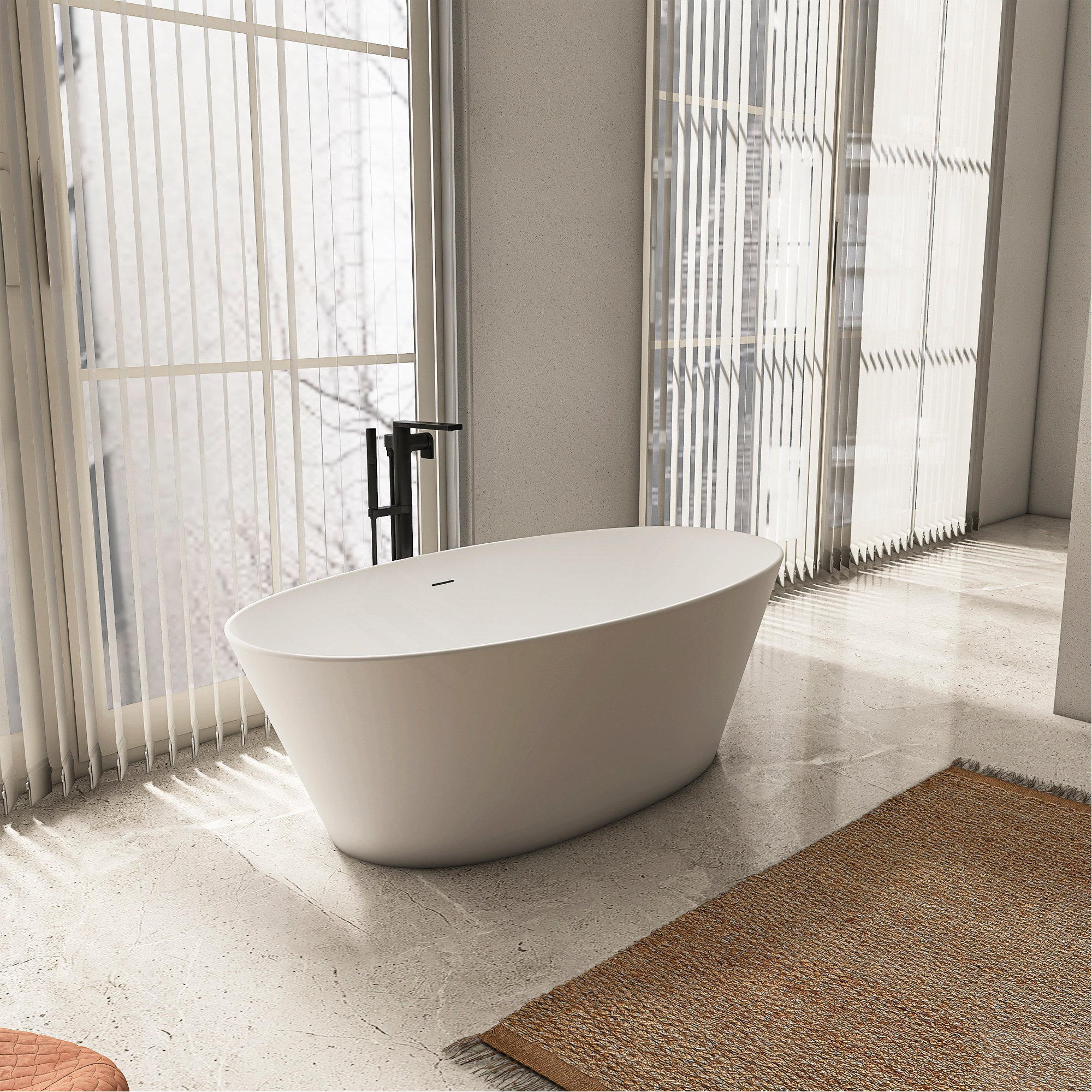 Tairuiying 66.9 Inch Freestanding Solid Surface Soaking Bathtub